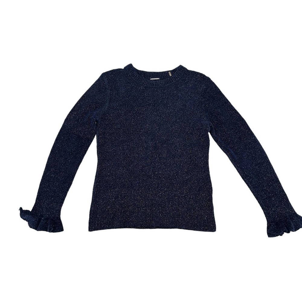 Elie Tahari Womens Heavy Knit Metallic Pullover Sweater Knitted Blue Size M